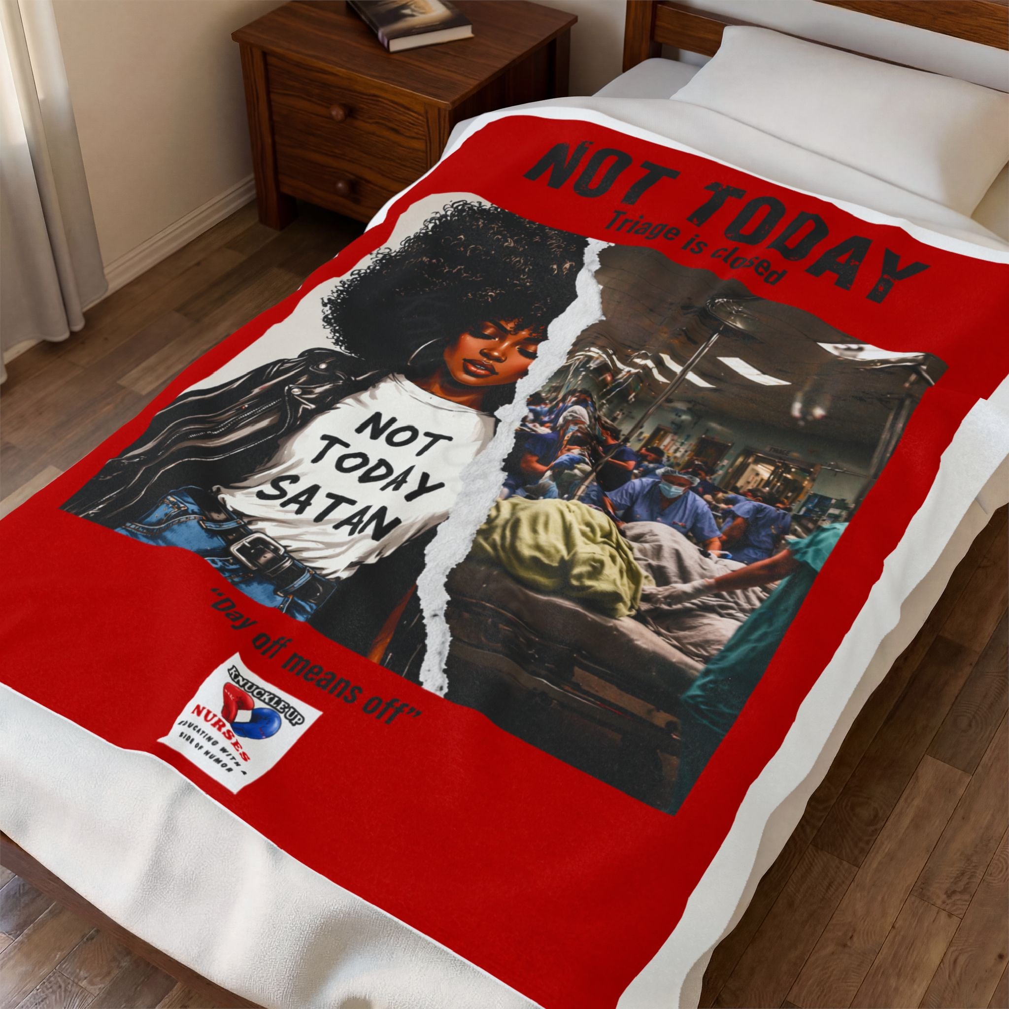 Not Today Satan Triage Is Closed Plush Blanket | Funny Nurse Blanket | Healthcare Humor Gift
