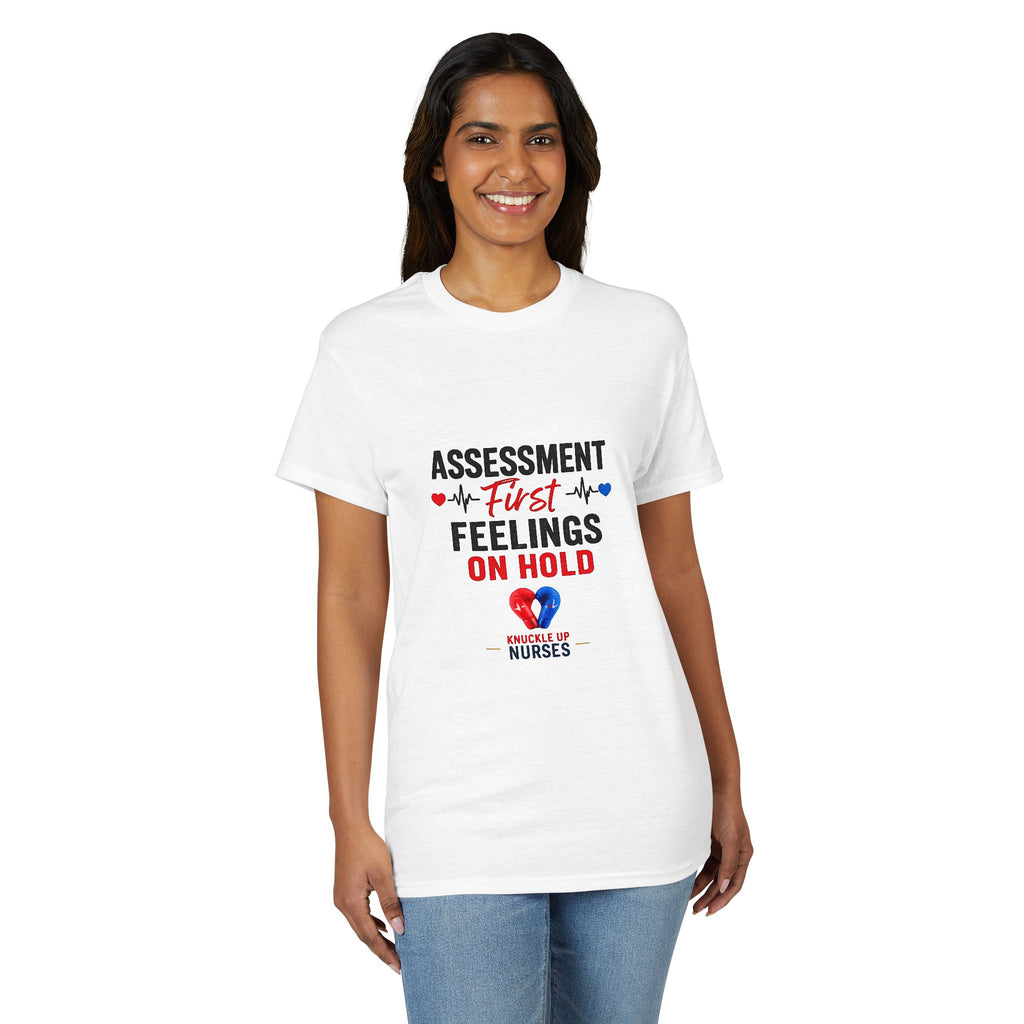 Assessment First. Feelings On Hold – Nurse Shift Essentials Bundle (Shirt + Mug)