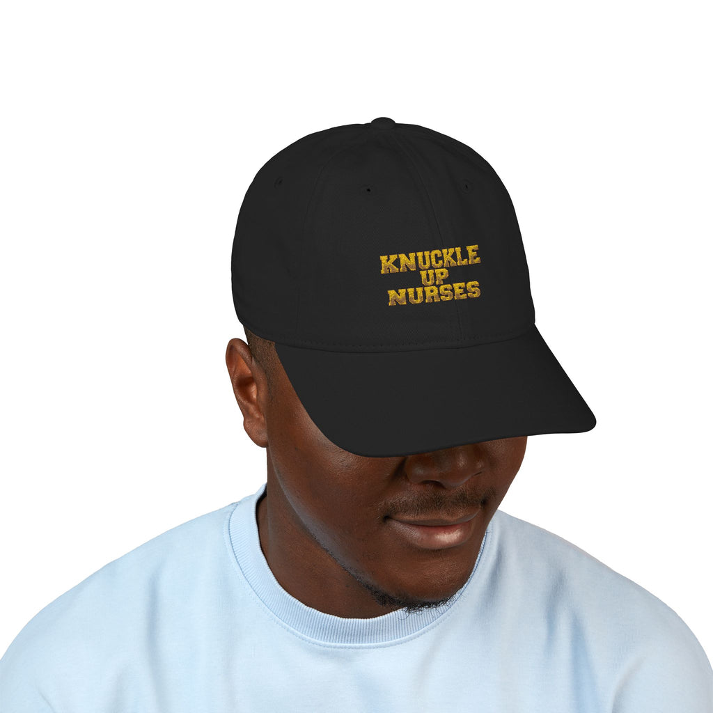 Knuckle Up Nurses Gold Embroidered Organic Cotton Cap