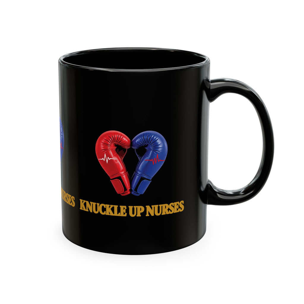 Knuckle Up Nurses Black Ceramic Coffee Mug — 11 oz