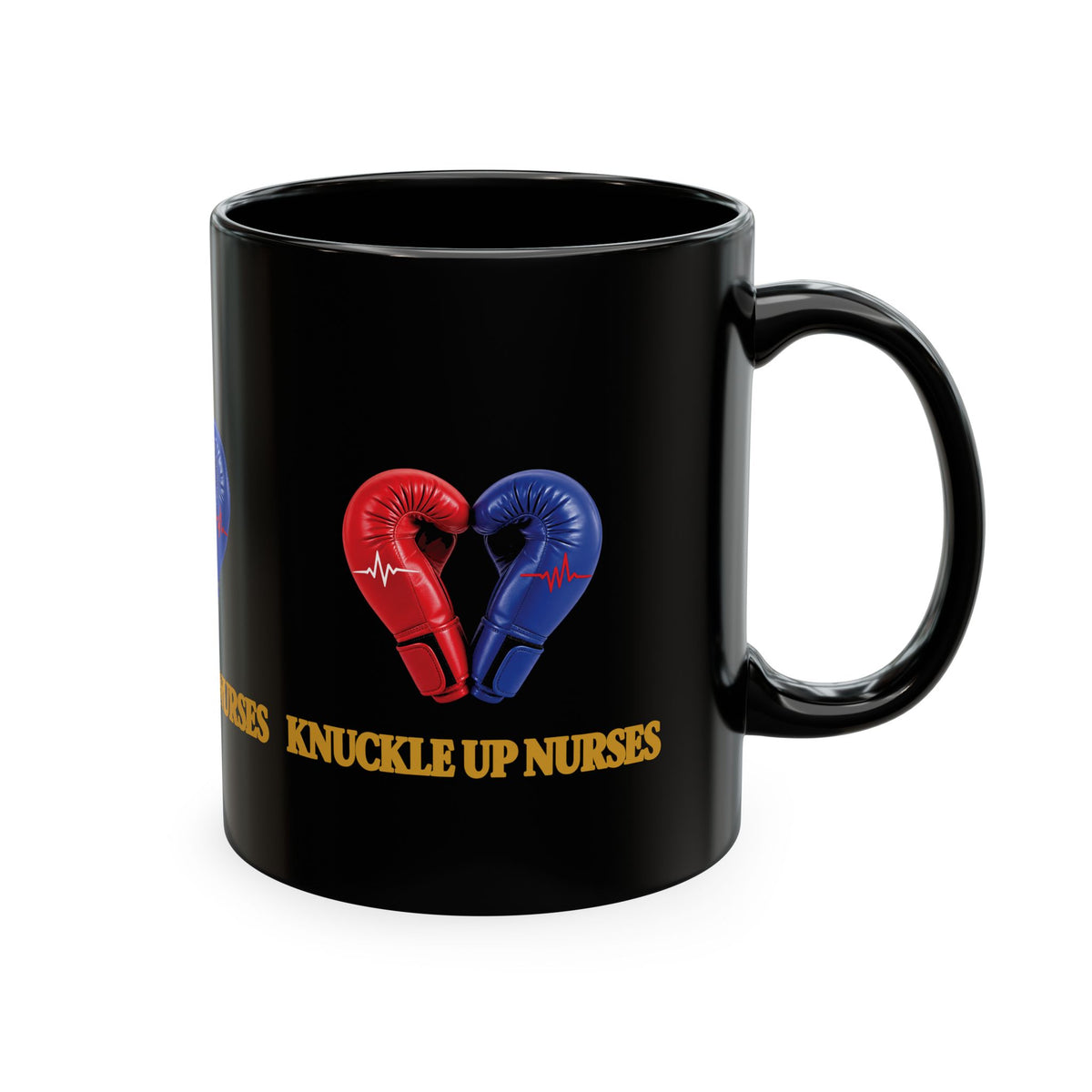 Knuckle Up Nurses Black Ceramic Coffee Mug — 11 oz