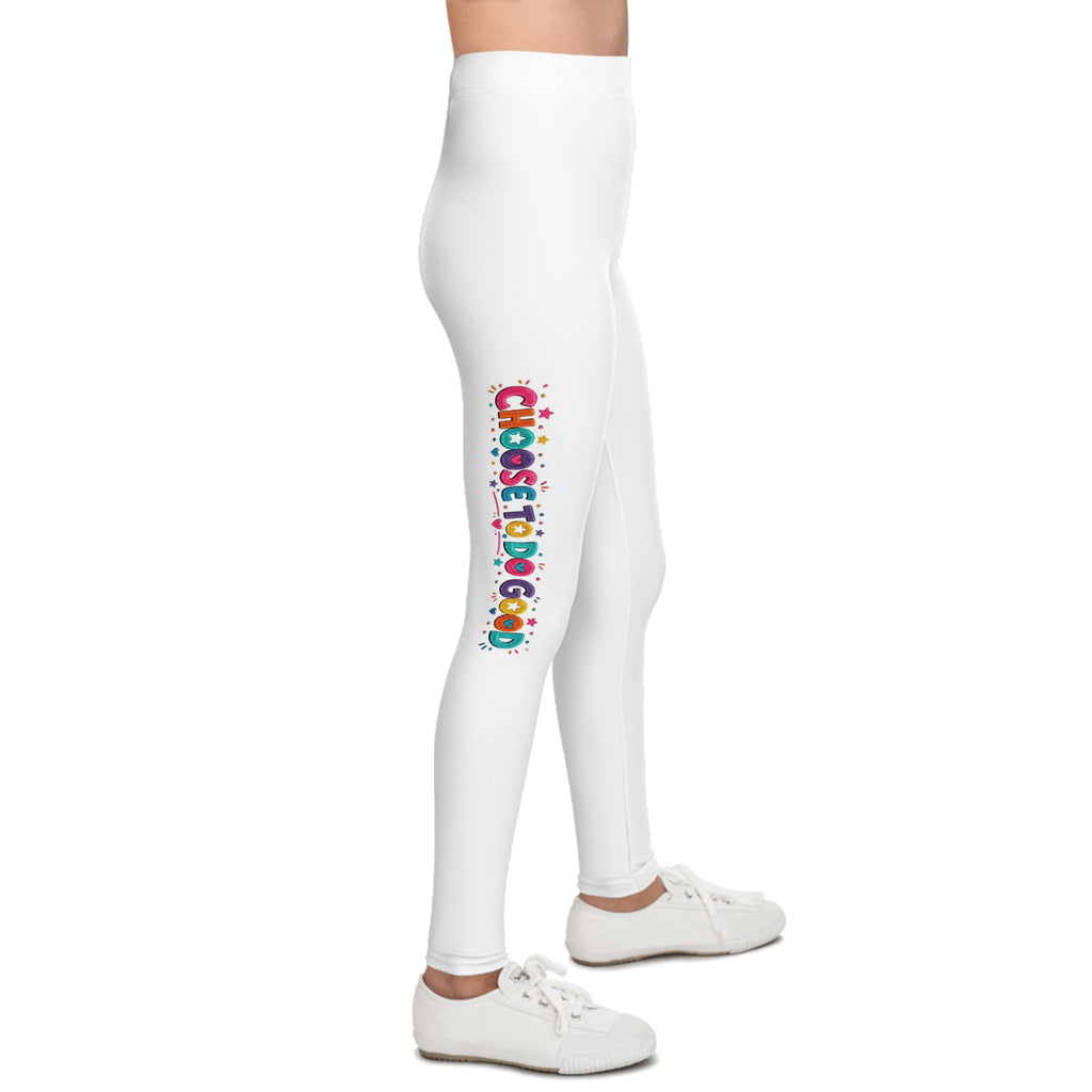 Choose To Do Good Girls Youth Leggings – Inspirational Side Stripe Leggings, Colorful Activewear for Girls, Soft Stretch Everyday Pants
