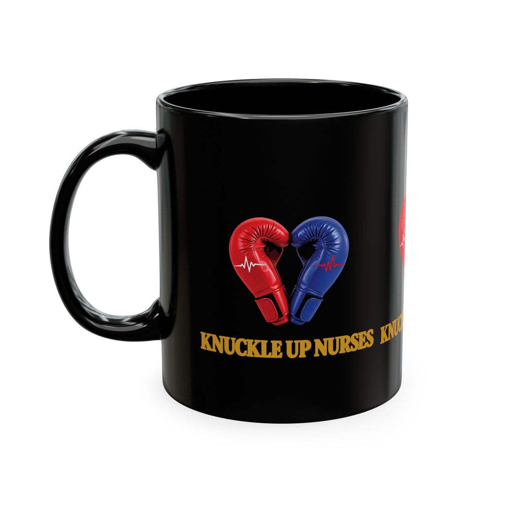 Knuckle Up Nurses Black Ceramic Coffee Mug — 11 oz