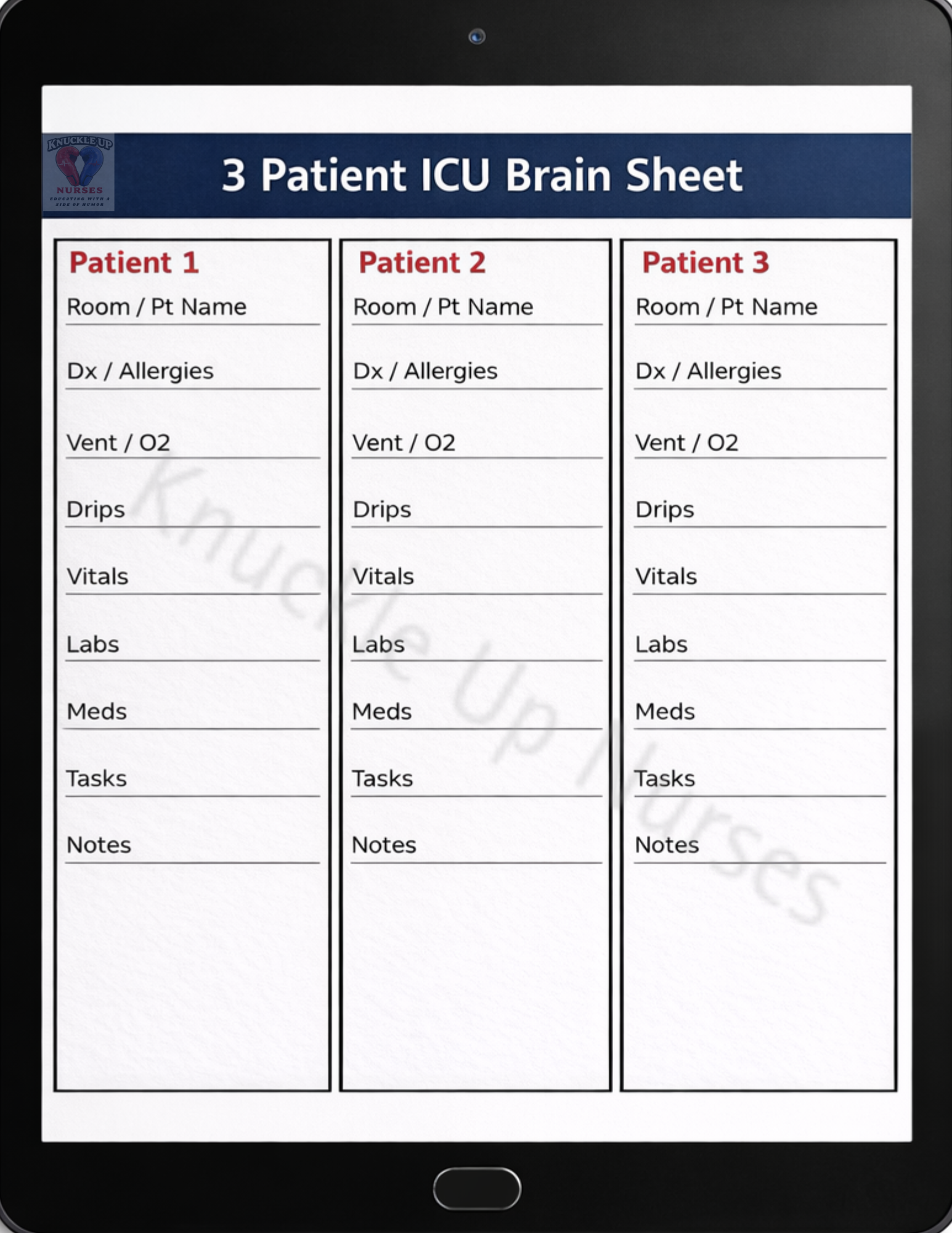 Ultimate Nurse Brain Sheet – 3 Patient | Stay Organized During Every Shift – DIGITAL DOWNLOAD (Printable Wall Art)