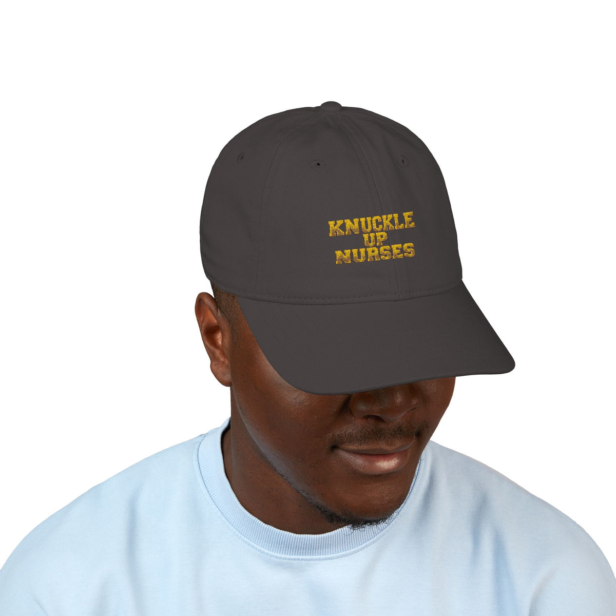 Knuckle Up Nurses Gold Embroidered Organic Cotton Cap