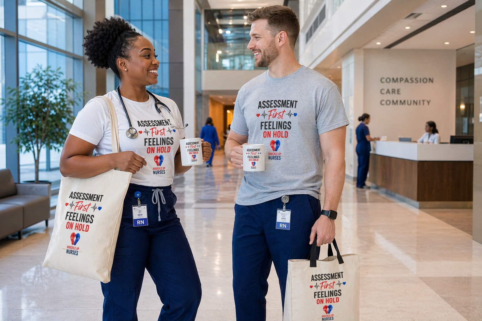 Assessment First. Feelings On Hold – Ultimate Nurse Shift Set (Shirt + Mug + Tote)