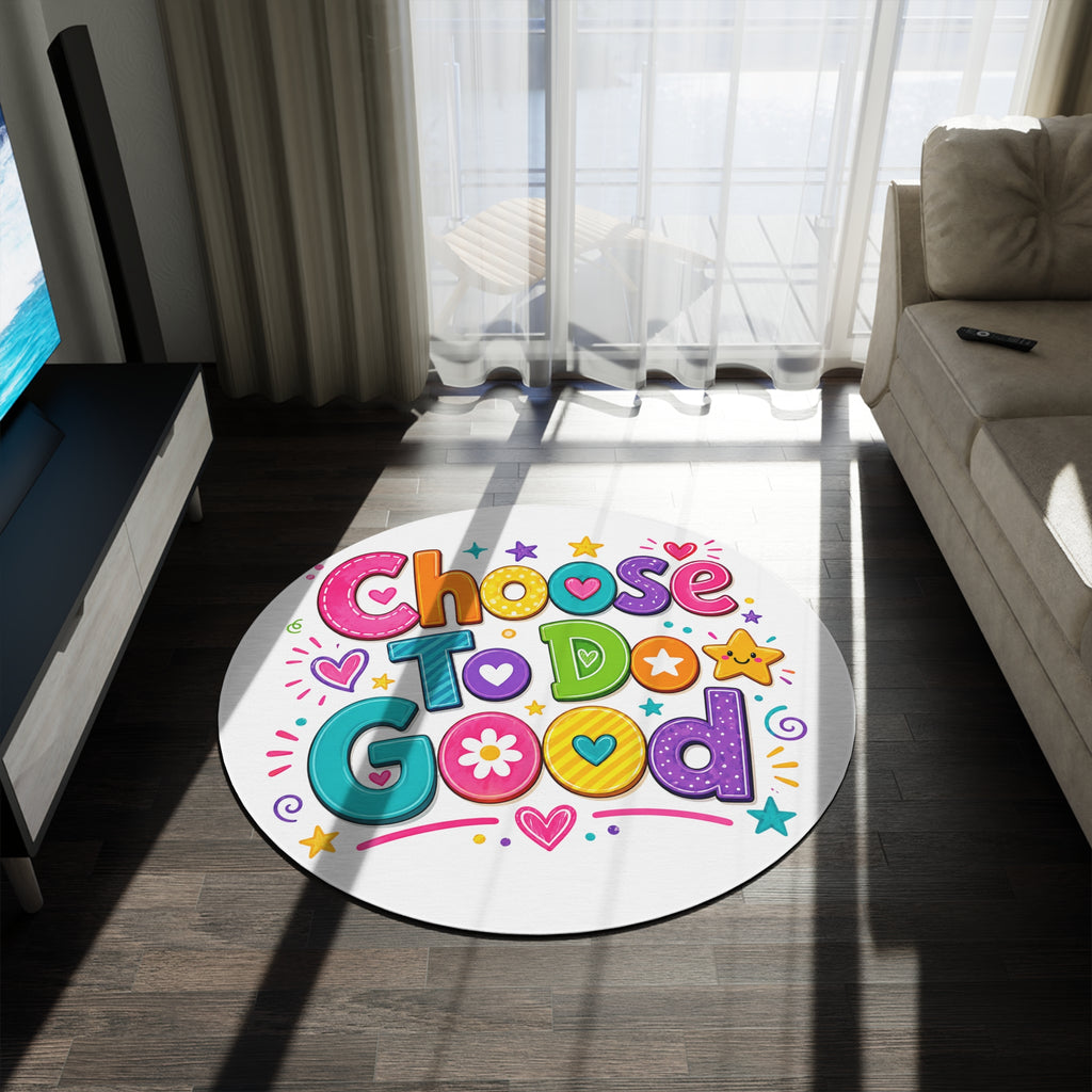 Choose To Do Good Round Rug – Inspirational Girls Playroom Rug, Kids Bedroom Floor Mat, Classroom Decor, Positive Nursery Accent