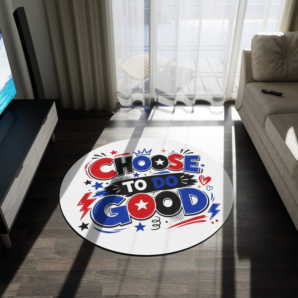 Choose To Do Good Round Rug – Inspirational Boys Playroom Rug, Kids Bedroom Floor Mat, Classroom Decor, Positive Nursery Accent