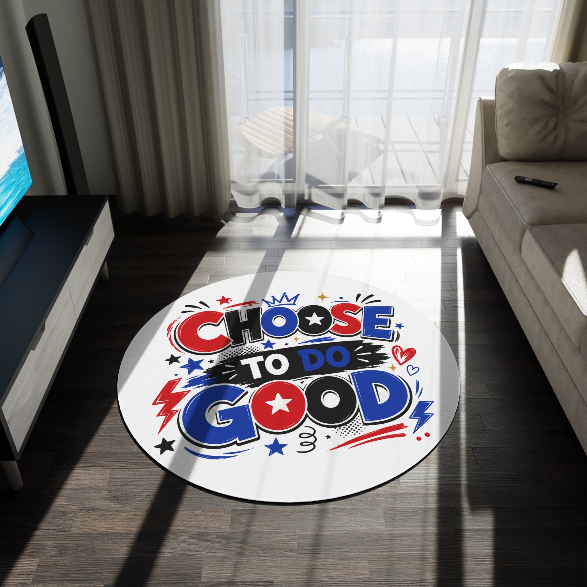 Choose To Do Good Round Rug – Inspirational Boys Playroom Rug, Kids Bedroom Floor Mat, Classroom Decor, Positive Nursery Accent