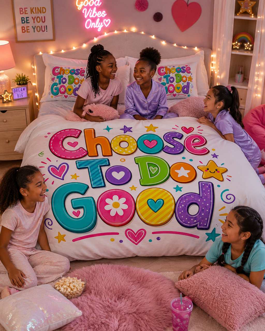 Choose To Do Good Girls Cotton Duvet Cover Set – Colorful Inspirational Kids Bedding, Girls Bedroom Decor, Positive Twin, Twin XL & Queen Bedding