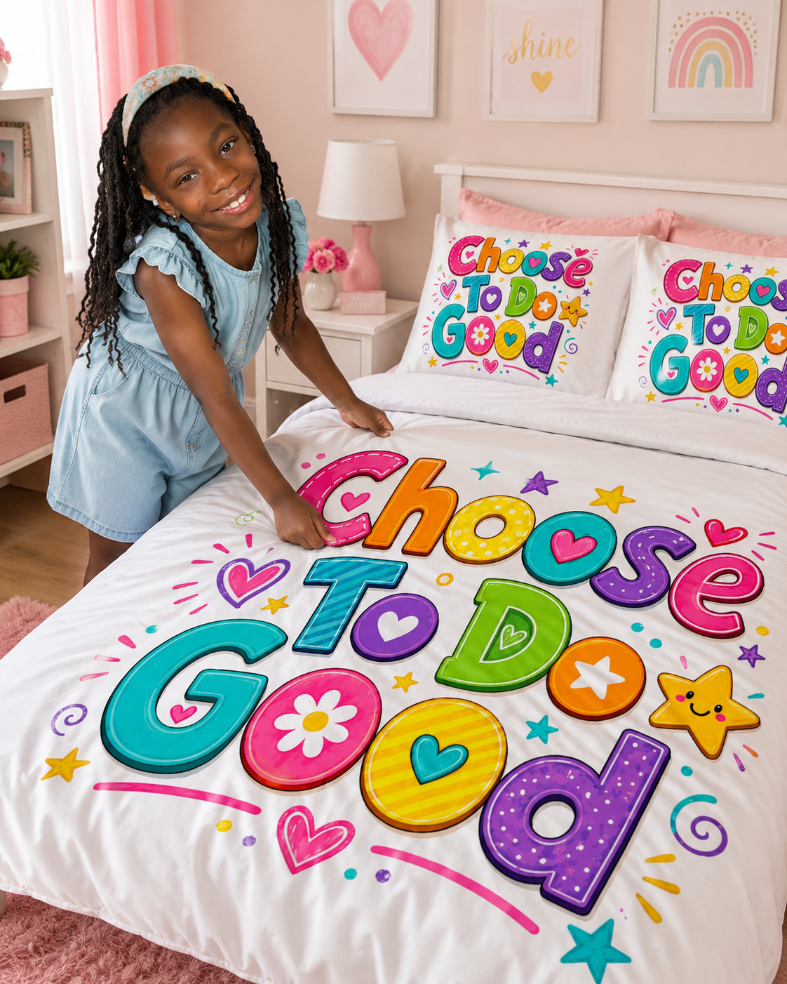 Choose To Do Good Girls Cotton Duvet Cover Set – Colorful Inspirational Kids Bedding, Girls Bedroom Decor, Positive Twin, Twin XL & Queen Bedding