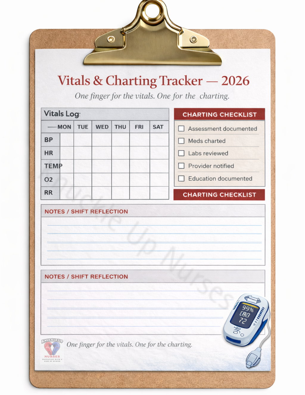 Vitals & Charting Tracker – DIGITAL DOWNLOAD (Printable Wall Art)