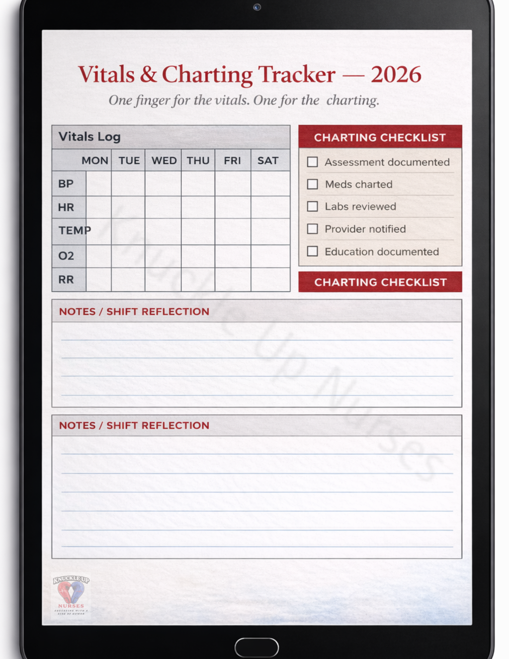 Vitals & Charting Tracker – DIGITAL DOWNLOAD (Printable Wall Art)