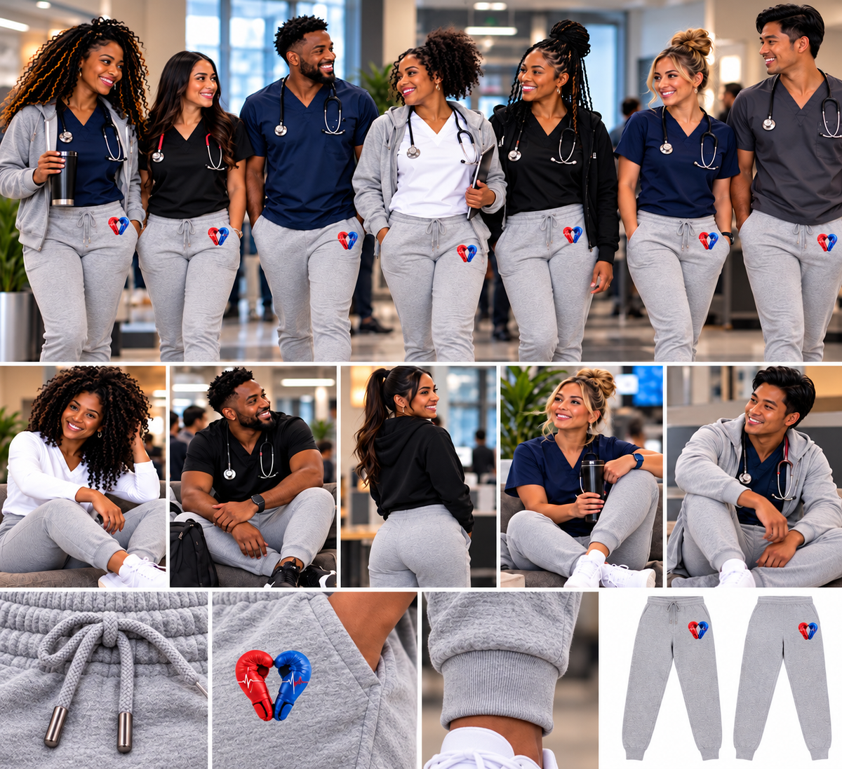 Knuckle Up Nurses Embroidered Unisex Joggers – Heather Gray