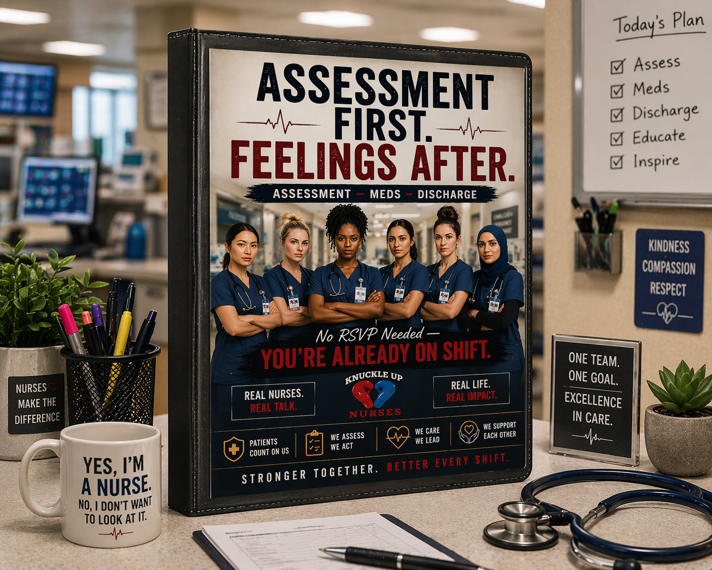 "Assessment First. Feelings After." – Nurse Statement Poster – DIGITAL DOWNLOAD (Printable Wall Art)