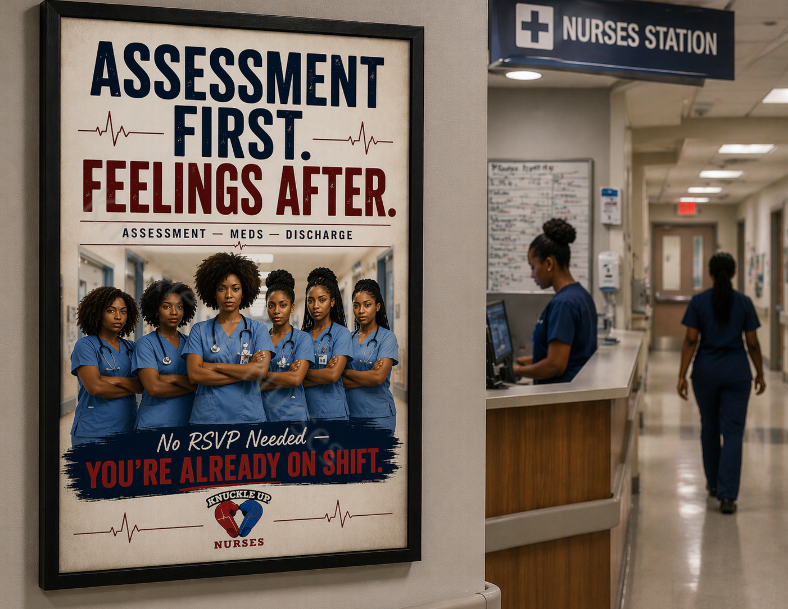 "Assessment First. Feelings After." – Nurse Statement Poster – DIGITAL DOWNLOAD (Printable Wall Art)