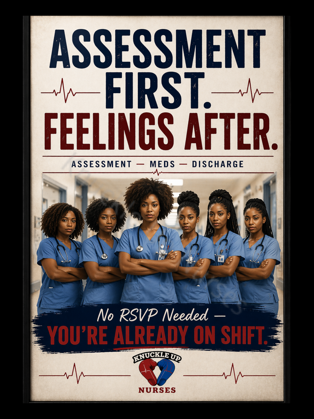"Assessment First. Feelings After." – Nurse Statement Poster – DIGITAL DOWNLOAD (Printable Wall Art)