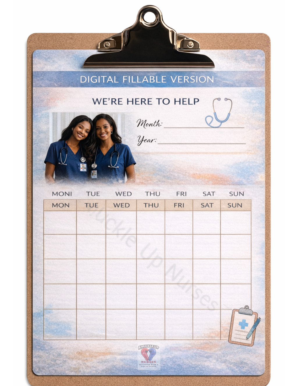 “We’re Here to Help” – Nurse Weekly Planner (Digital Fillable) – DIGITAL DOWNLOAD (Printable Wall Art)
