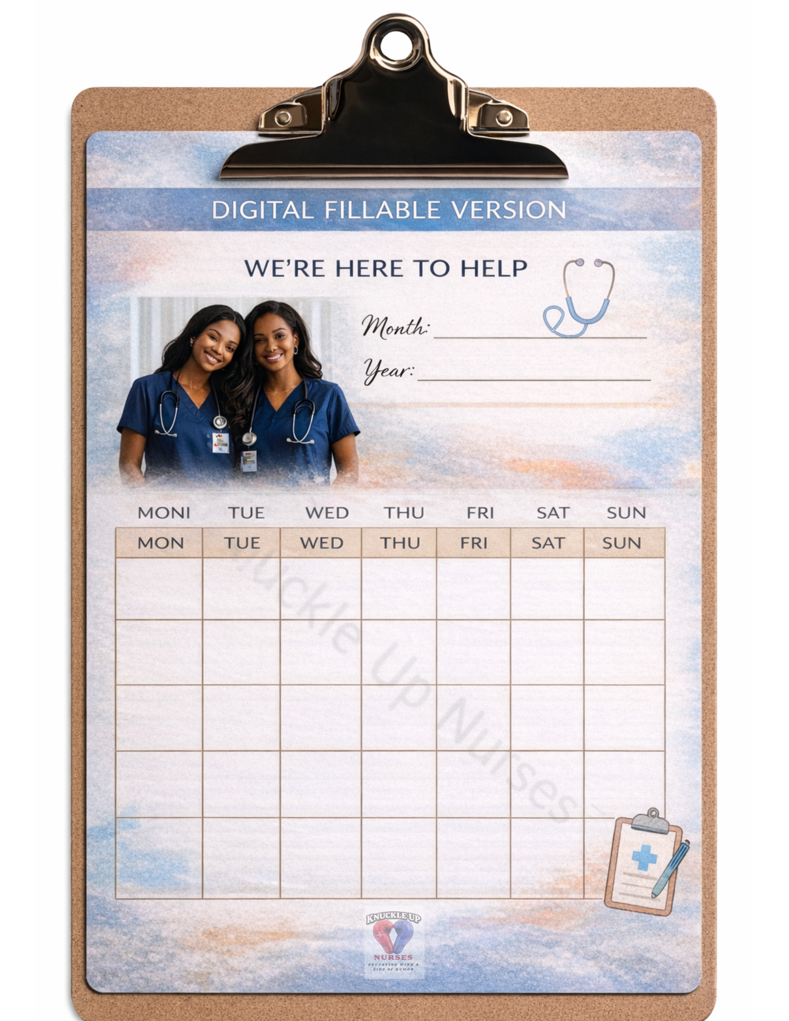 “We’re Here to Help” – Nurse Weekly Planner (Digital Fillable) – DIGITAL DOWNLOAD (Printable Wall Art)