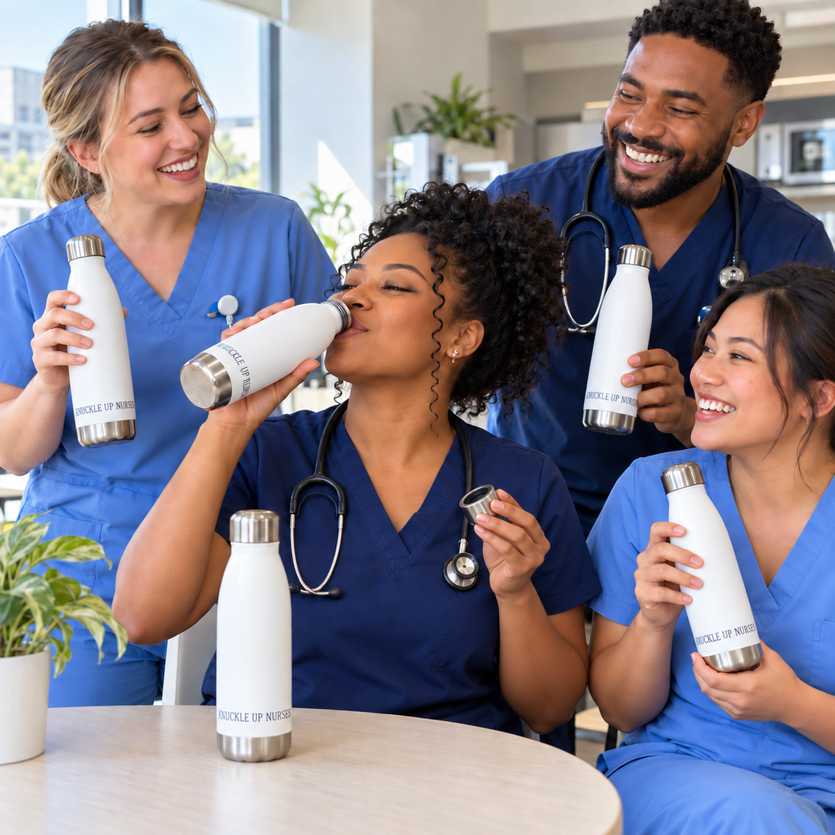 Knuckle Up Nurses 20 oz Insulated Stainless Steel Bottle – White