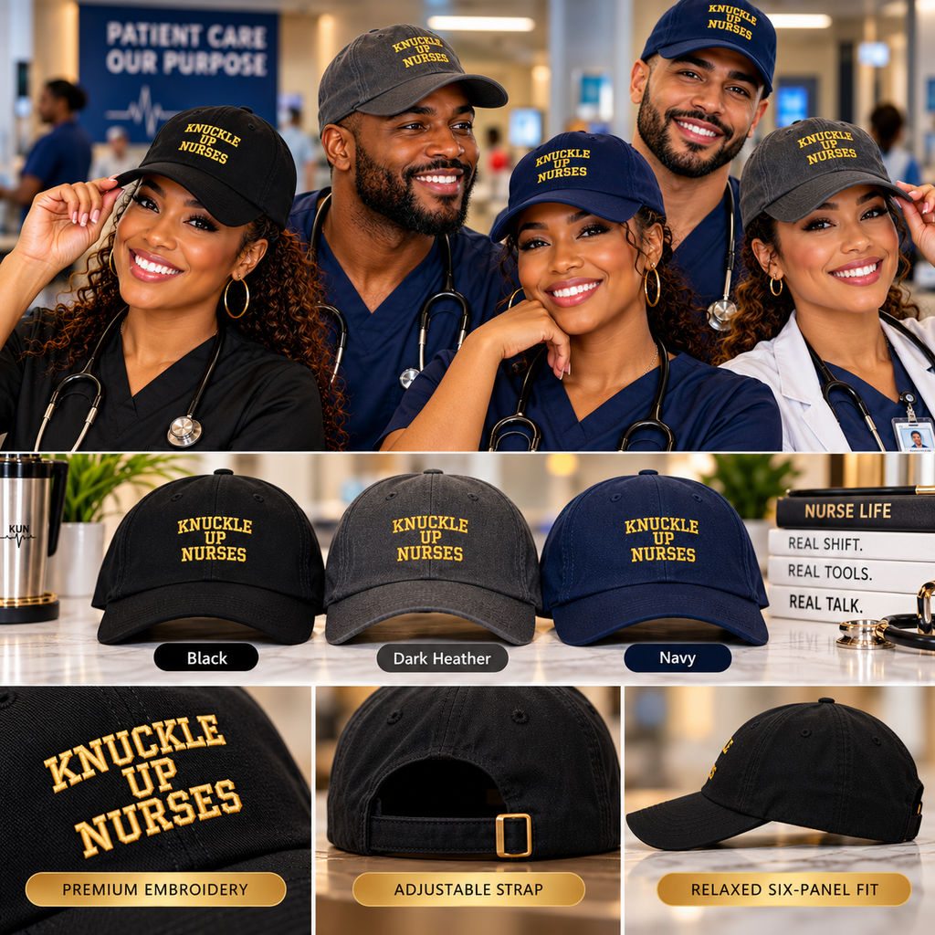 Knuckle Up Nurses Gold Embroidered Organic Cotton Cap