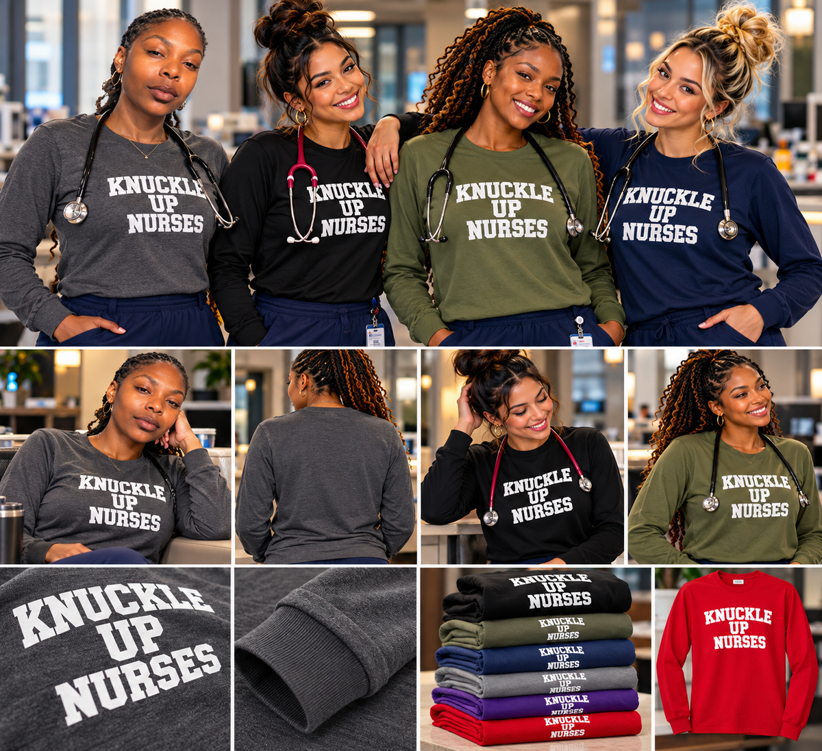 Knuckle Up Nurses Lightweight Performance Long-Sleeve Tee