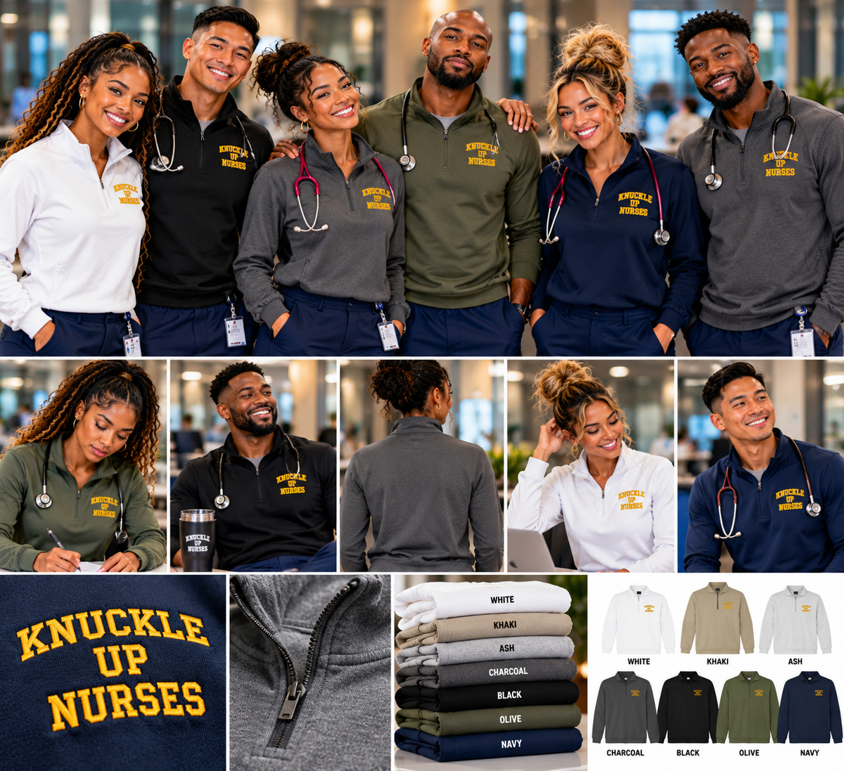 Knuckle Up Nurses Lightweight Quarter-Zip Pullover