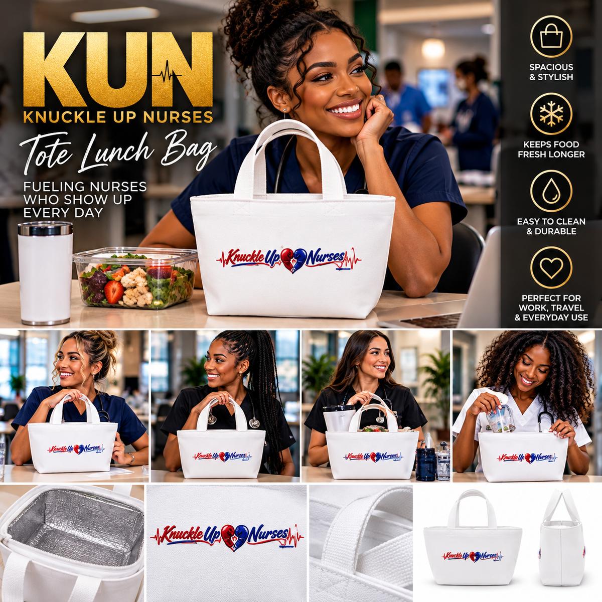Knuckle Up Nurses Lunch Bag | Healthcare Work Meal Tote