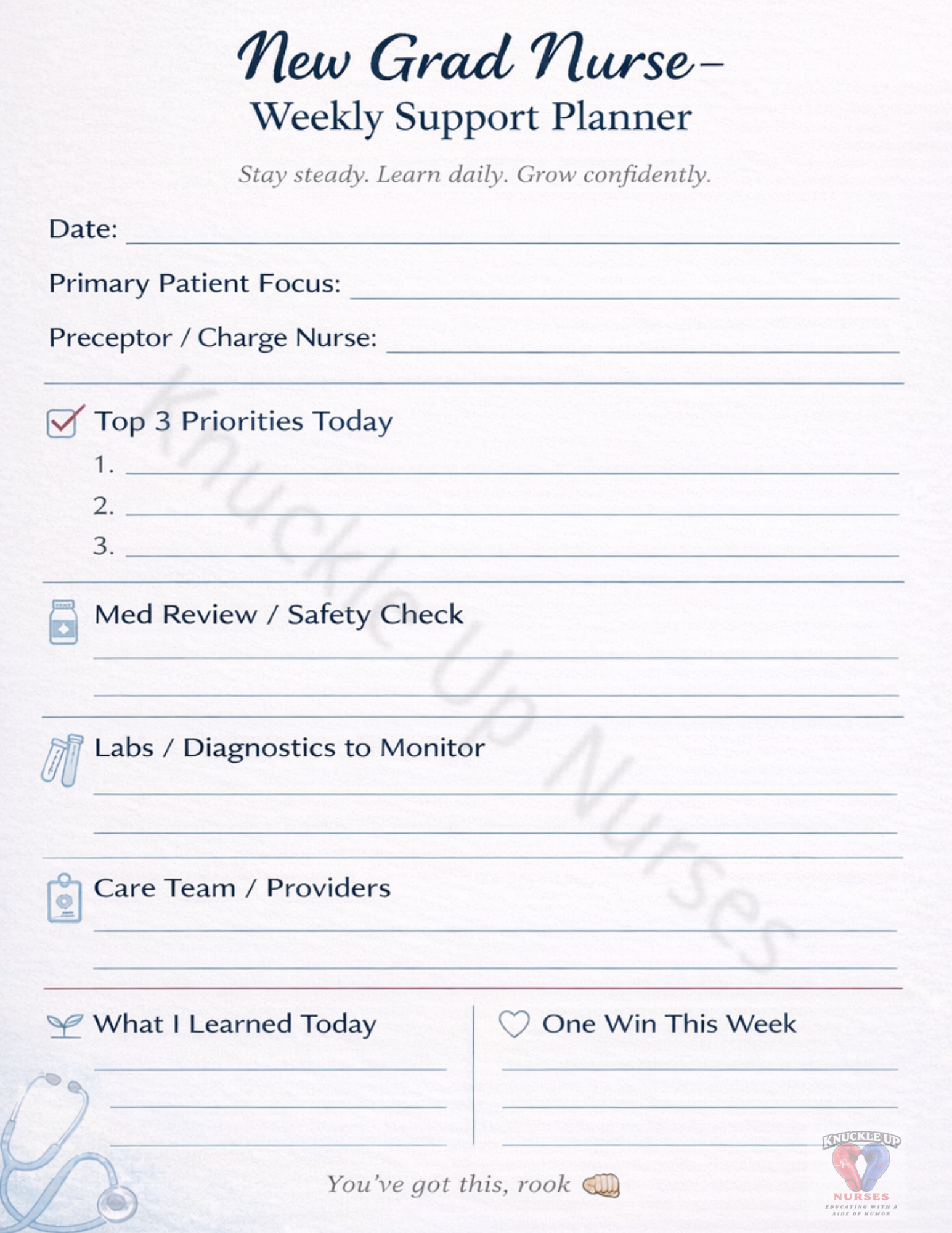 Shift Starter Pack | Nurse Brain Sheet + Weekly Planner + Vitals Tracker