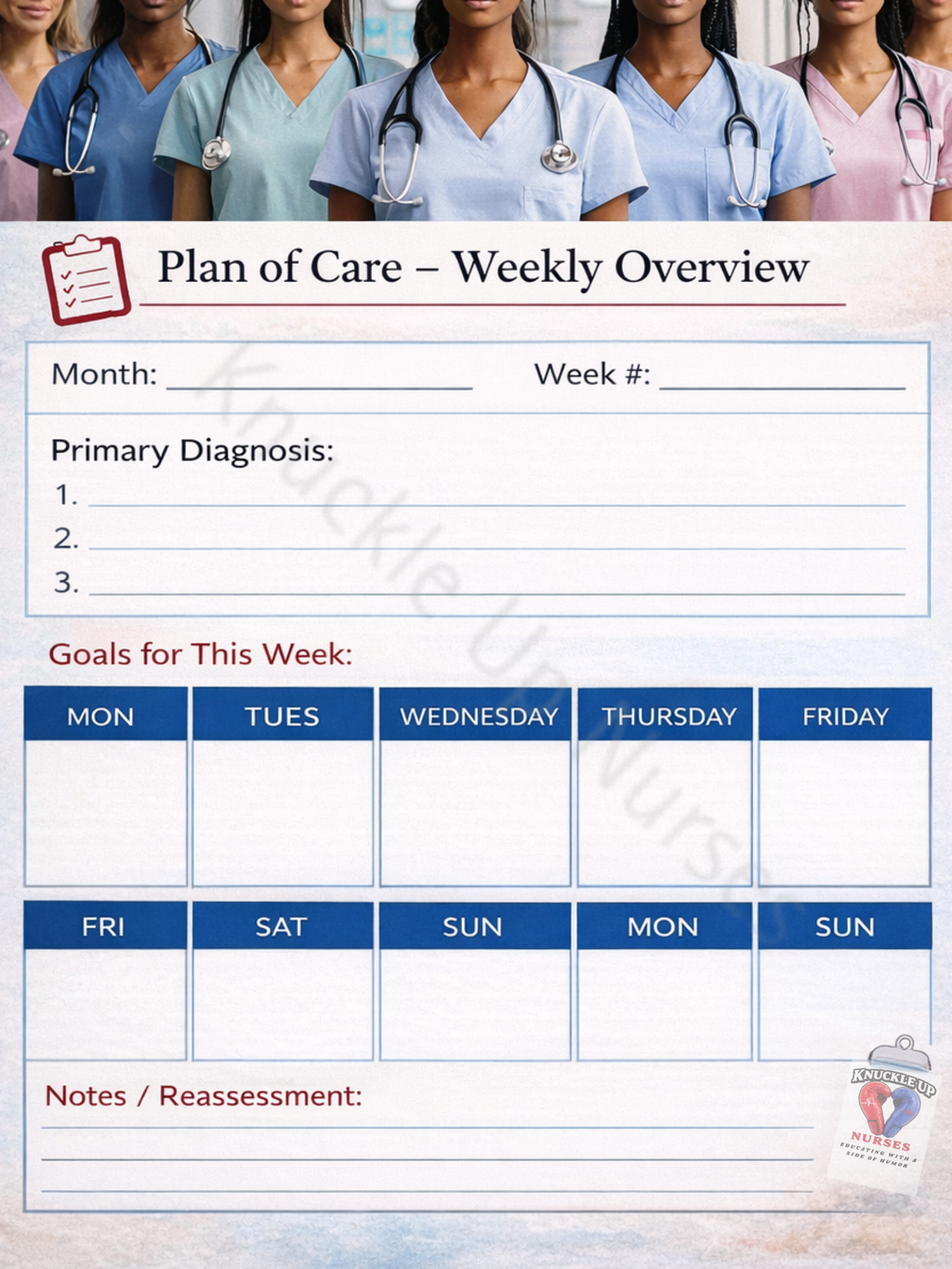 Plan of Care – Weekly Overview Planner (Digital Fillable) – DIGITAL DOWNLOAD (Printable Wall Art)