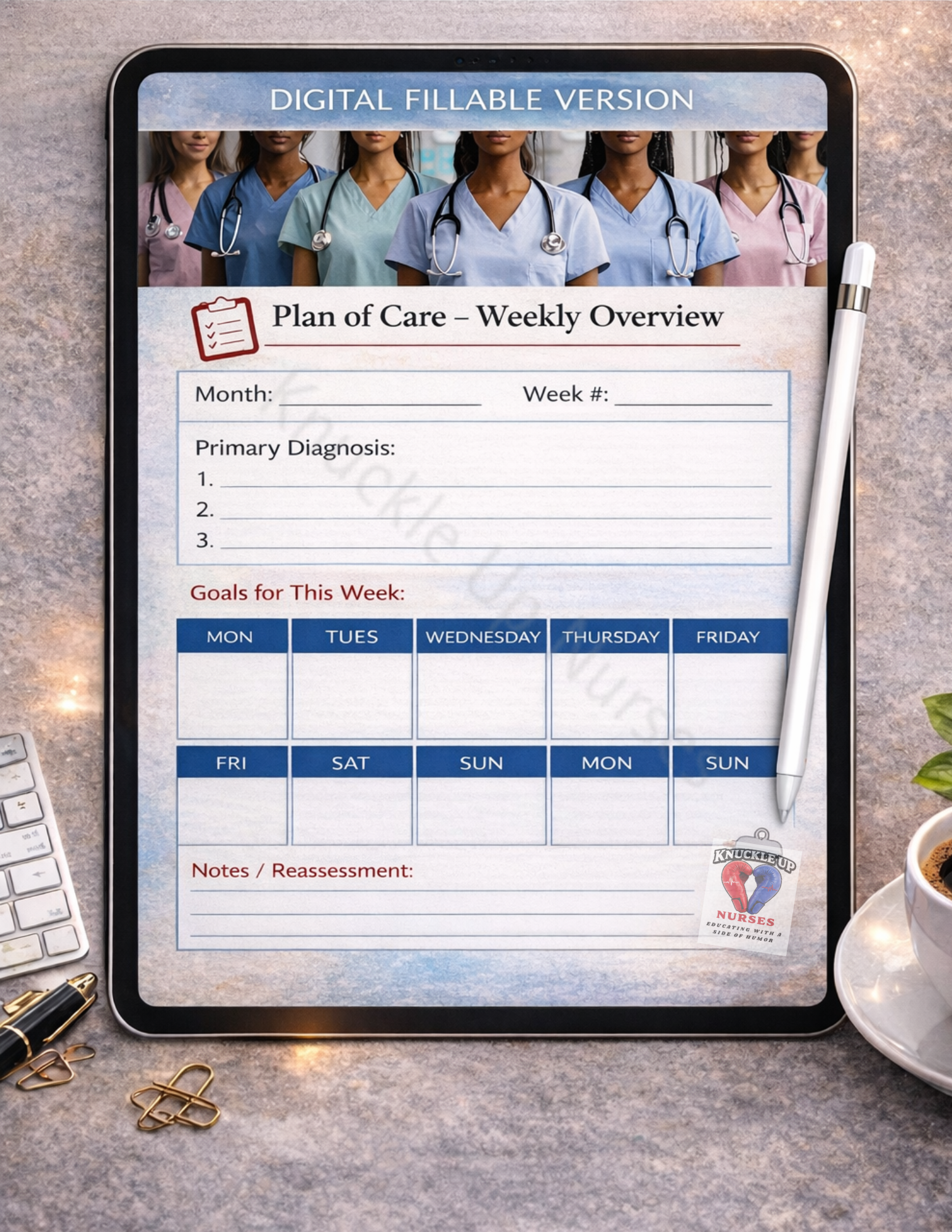 Plan of Care – Weekly Overview Planner (Digital Fillable) – DIGITAL DOWNLOAD (Printable Wall Art)