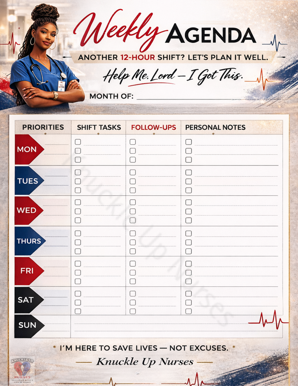 Weekly Agenda – Nurse Shift Planner – DIGITAL DOWNLOAD (Printable Wall Art)